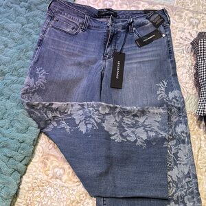 Liverpool Blue Floral wide leg crop Jeans